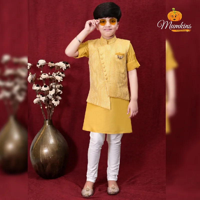 Solid Boys Kurta Pajama with Designer Jacket Velvet unclassified dresses