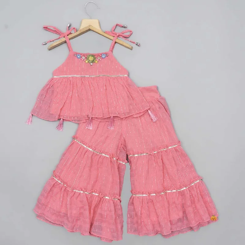 Sleeveless Kurti with Sharara Suit for Girls Ruffled unclassified dresses