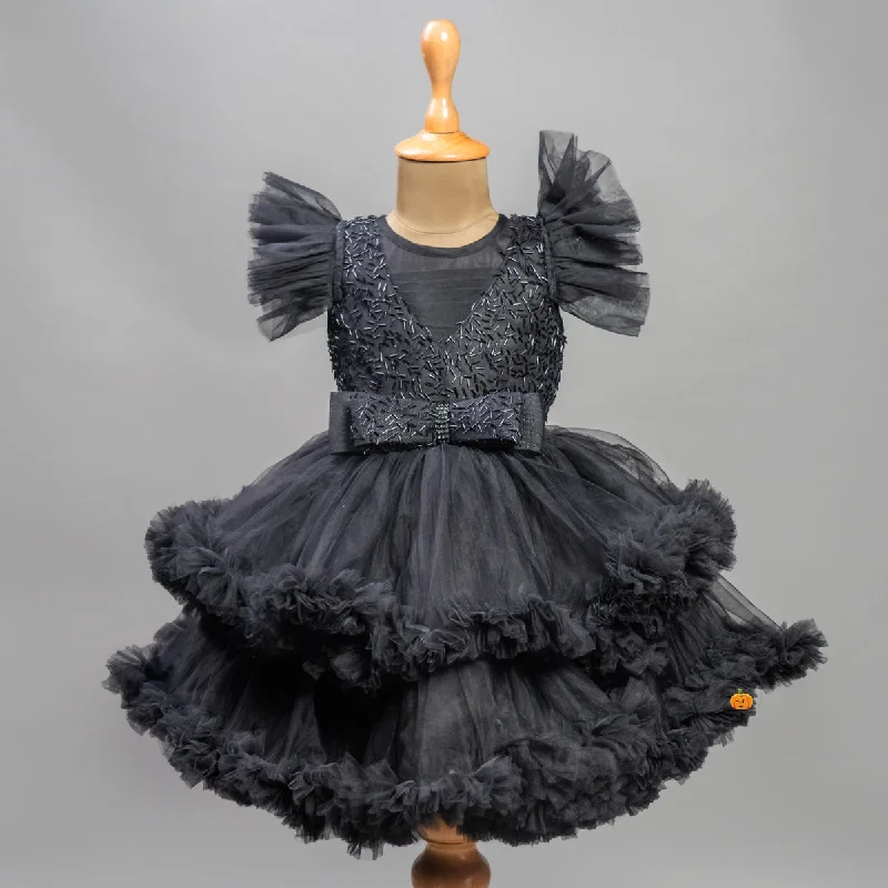 Black Frill Sleeves Layered Frock for Girls Everyday wear unclassified dresses
