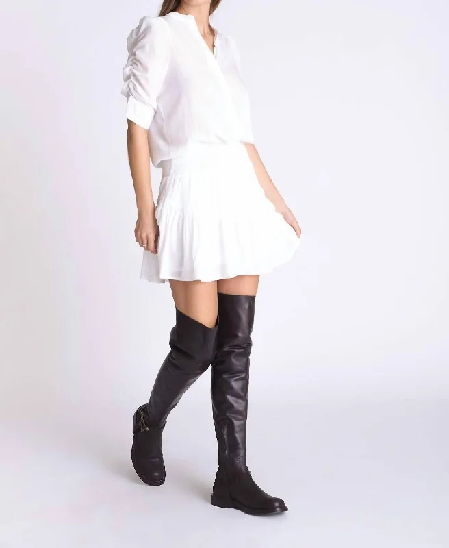 Dino Ruched Dress In White Mesh unclassified dresses