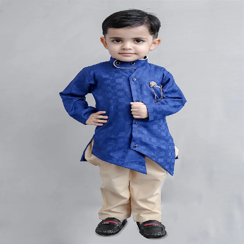 Asymmetric Boys Kurta Pajama in Checks Pattern Printed unclassified dresses