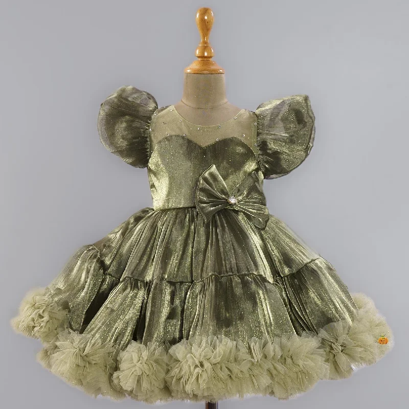 Green & Wine Bow Flared Frock for Girls Anniversary unclassified dresses