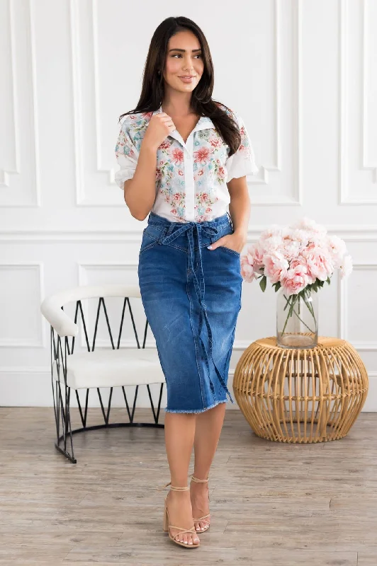 Favorite Tie Waist Denim Skirt