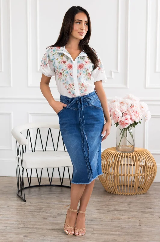 Favorite Tie Waist Denim Skirt