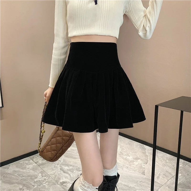 Women's Kawaii High-waisted Ruched Velvet Skirt