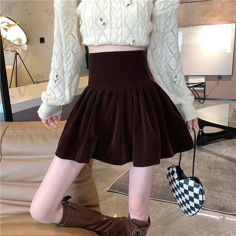 Women's Kawaii High-waisted Ruched Velvet Skirt