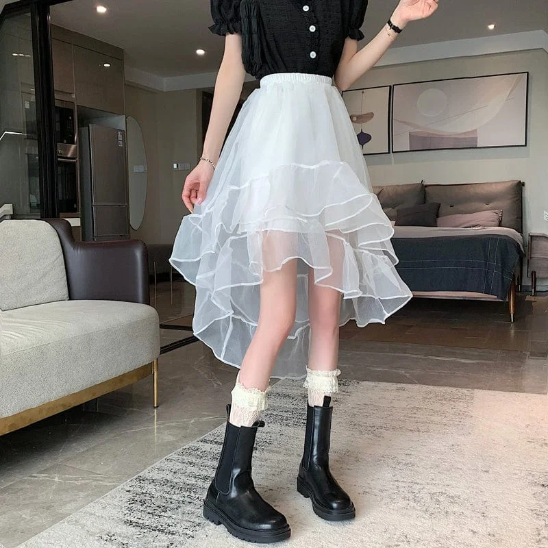 Women's Kawaii Layered Falbala Mesh Skirt