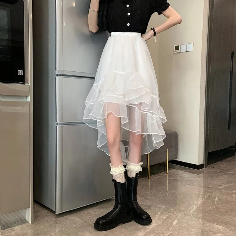 Women's Kawaii Layered Falbala Mesh Skirt