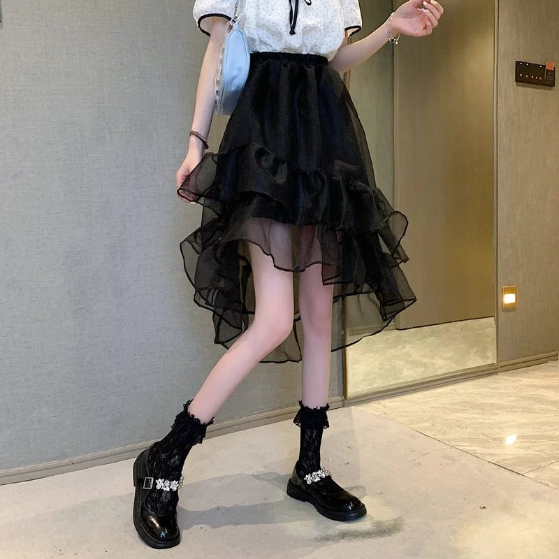 Women's Kawaii Layered Falbala Mesh Skirt