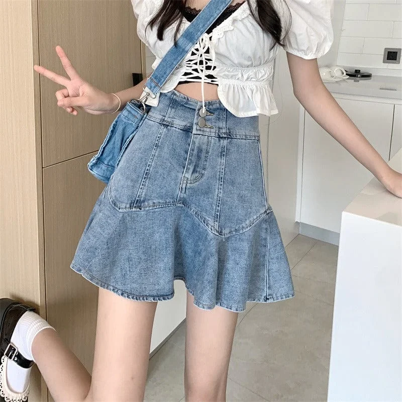 Women's Korean Fashion High-waisted Fish Tail Denim Skirt