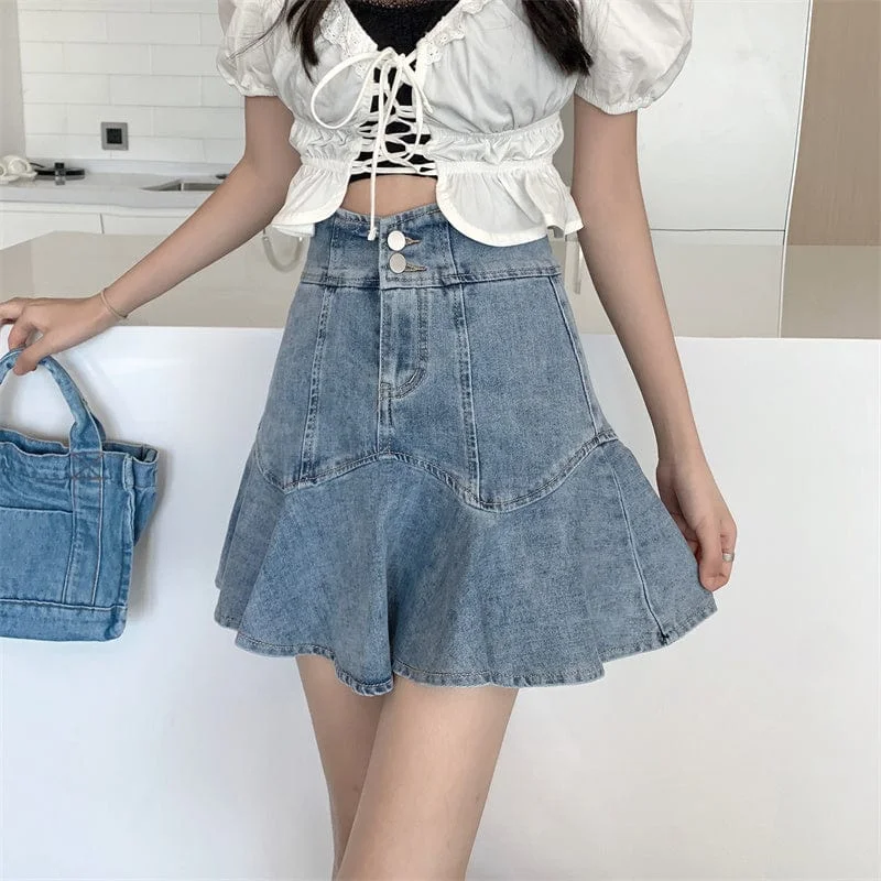 Women's Korean Fashion High-waisted Fish Tail Denim Skirt