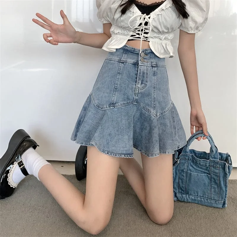 Women's Korean Fashion High-waisted Fish Tail Denim Skirt