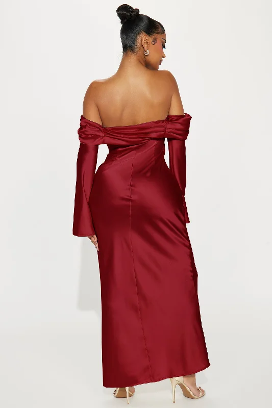 Amandine Satin Maxi Dress - Wine