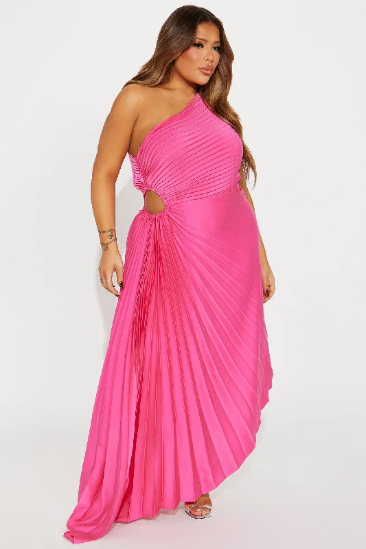 Athena One Shoulder Maxi Dress - Hot Pink