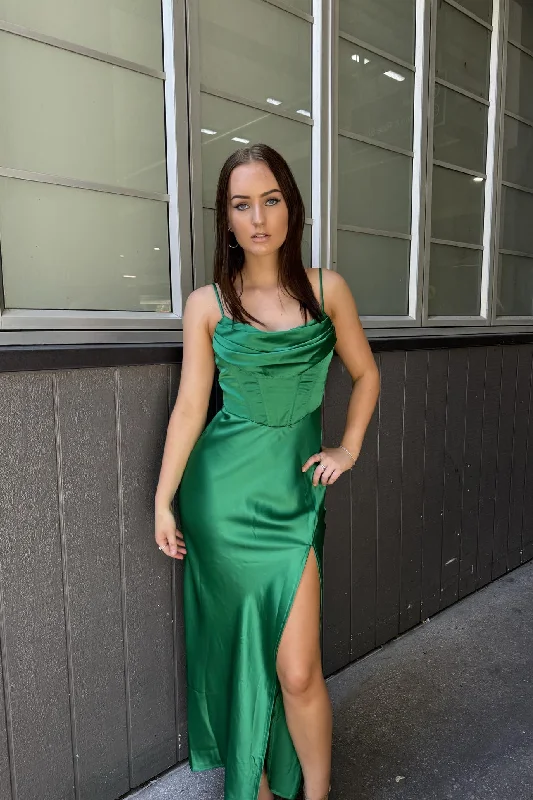 Kiki Satin Formal Dress - Emerald Green