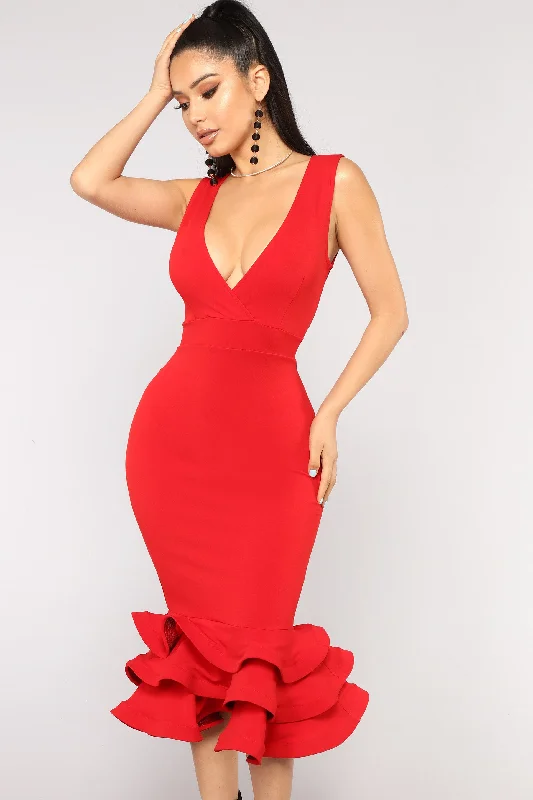 Dates With Babe Ruffle Dress - Red