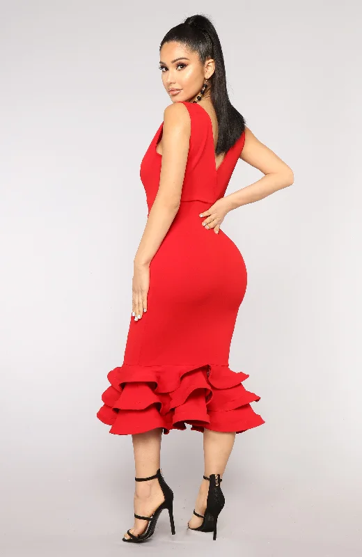 Dates With Babe Ruffle Dress - Red