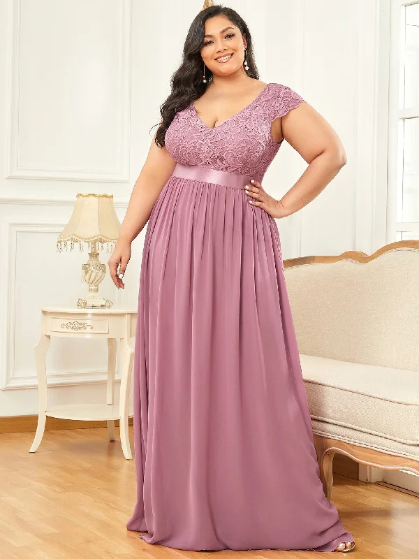 Plus Size Deep V Neck A Line Cover Sleeves Wholesale Bridesmaid Dresses