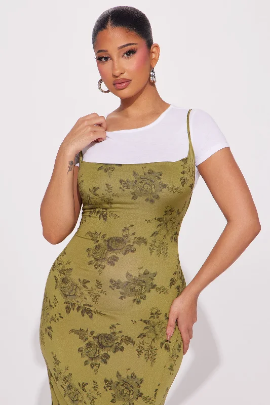 Denise Printed Maxi Dress Set - Olive/combo