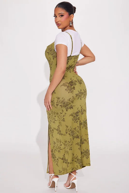 Denise Printed Maxi Dress Set - Olive/combo