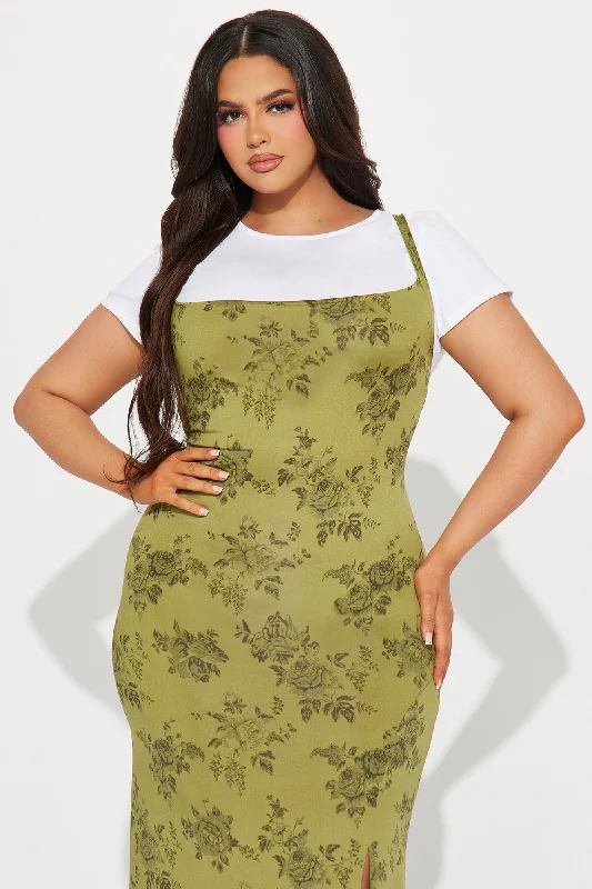 Denise Printed Maxi Dress Set - Olive/combo