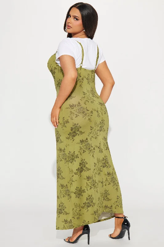 Denise Printed Maxi Dress Set - Olive/combo