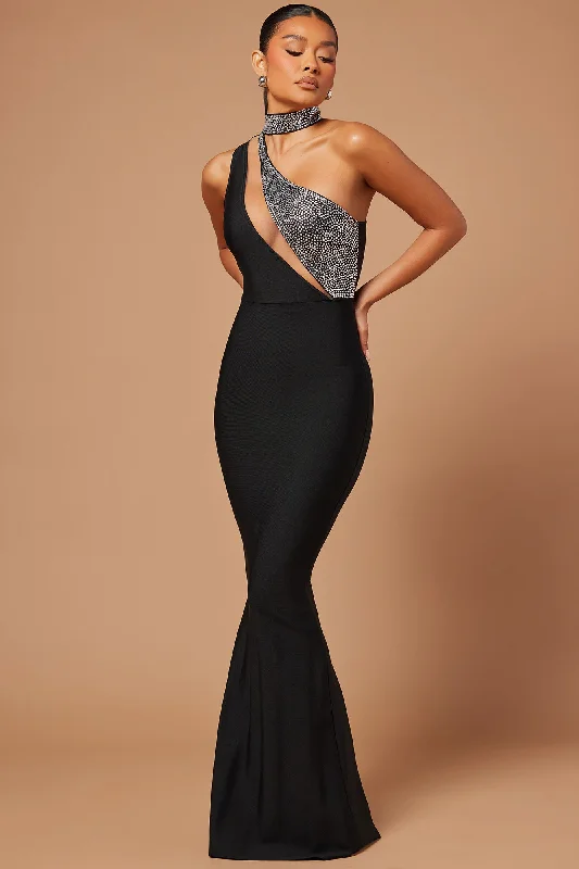 Ella Embellished Bandage Gown - Black