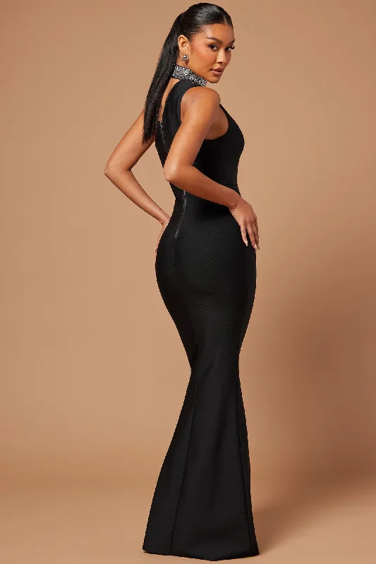 Ella Embellished Bandage Gown - Black