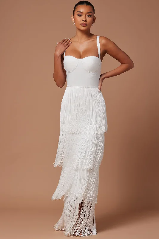 Faye Bandage Fringe Maxi Dress - White