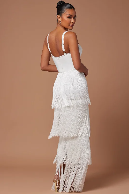 Faye Bandage Fringe Maxi Dress - White