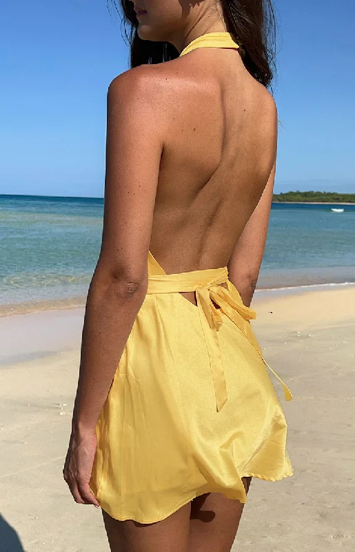 Florida Yellow Satin Mini Dress