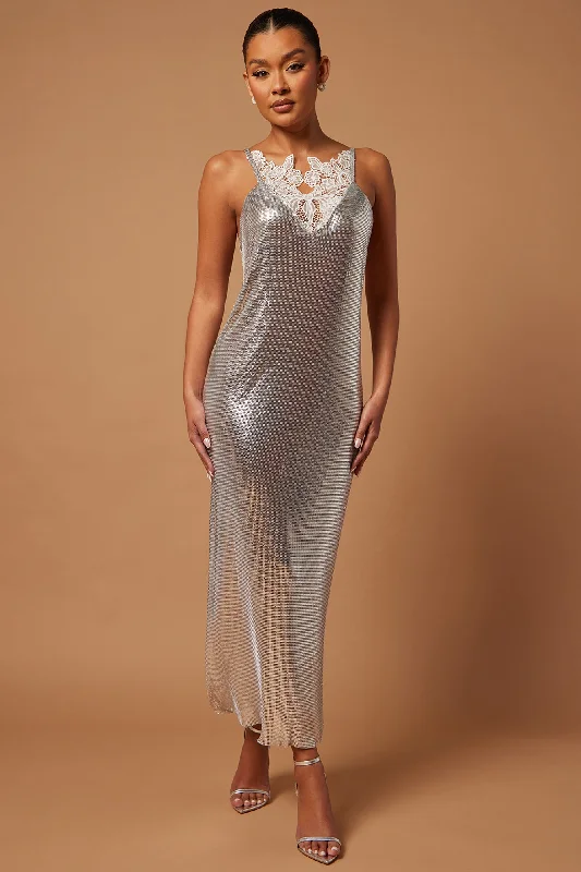 Heather Chainmail Maxi Dress - Silver