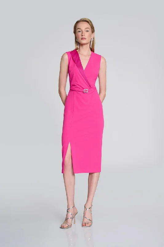 Joseph Ribkoff Shocking Pink Scuba Crepe Belted Sheath Dress