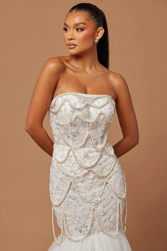 Lana Embellished Pearl Gown - White