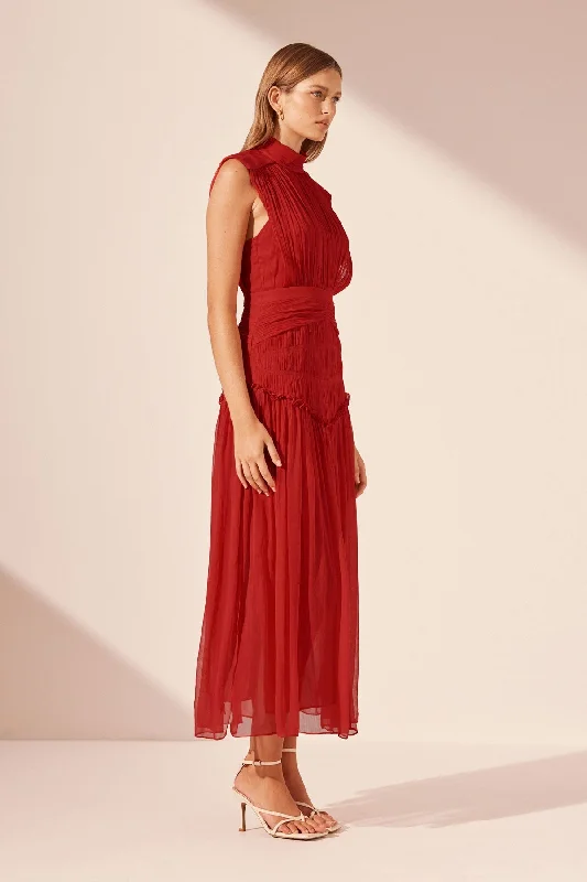 MARQUIS HIGH NECK MIDI DRESS - ROMA RED