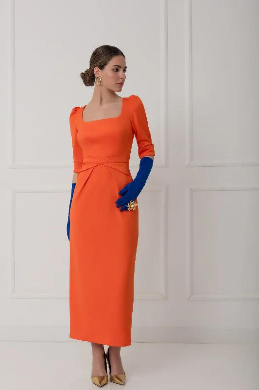 Matilde Cano Naranja Midi Raso Dress