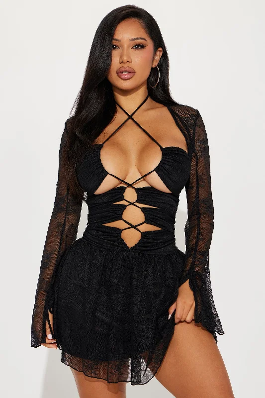 Midnight Mystique Lace Micro Mini Dress - Black