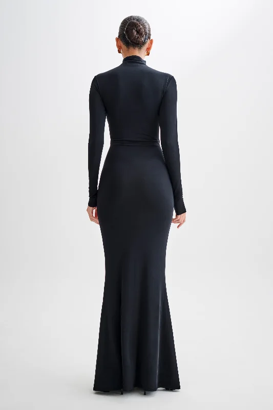 Pia Slinky Long Sleeve Cutout Maxi Dress - Black