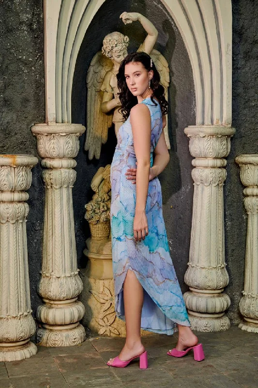 Precious dreams - blue abstract print asymmetric dress