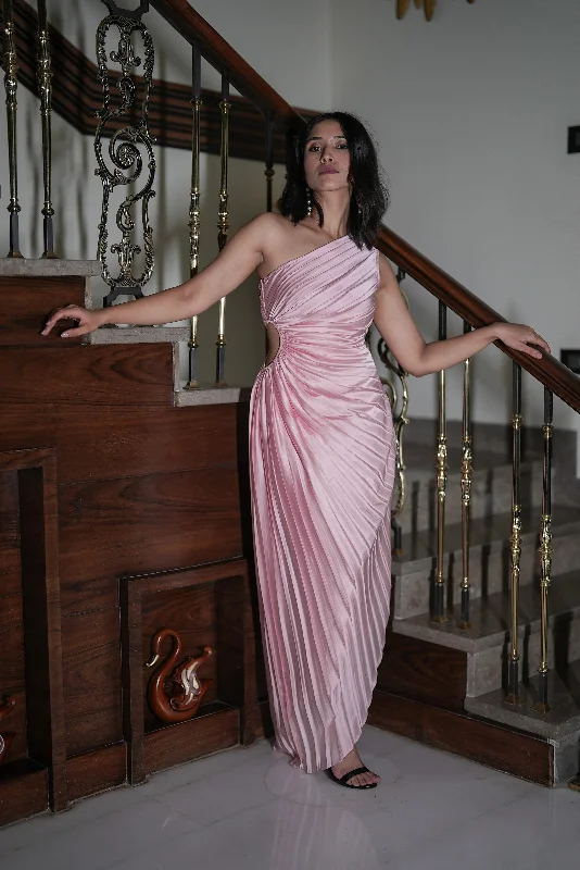 Precious dreams - pink satin asymmetric dress