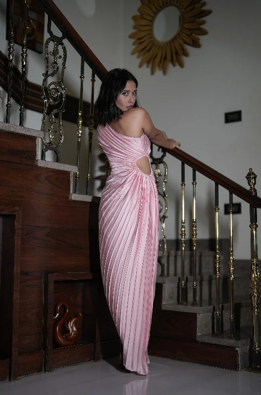 Precious dreams - pink satin asymmetric dress