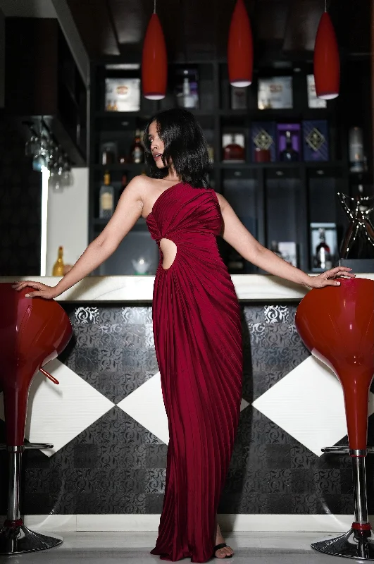 Precious dreams - burgundy satin asymmetric dress