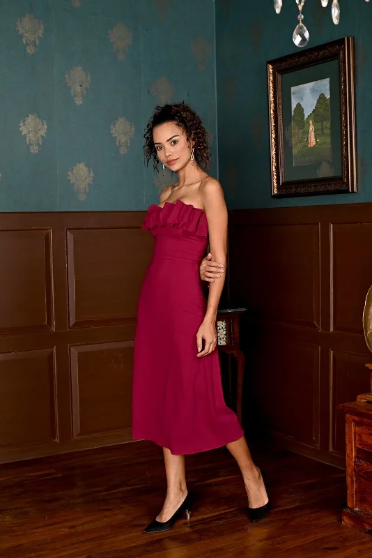 Route fashion - burgandy midi dress