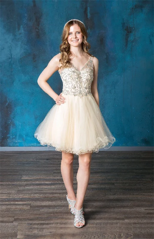 Ruffled Short V-Neck Tulle Dress by Calla Collection