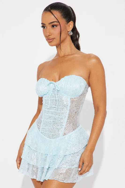 Sweet Pea Lace Micro Mini Dress - Light Blue