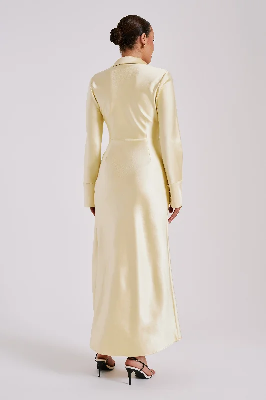 Whitley Satin Collared Maxi Dress - Butter