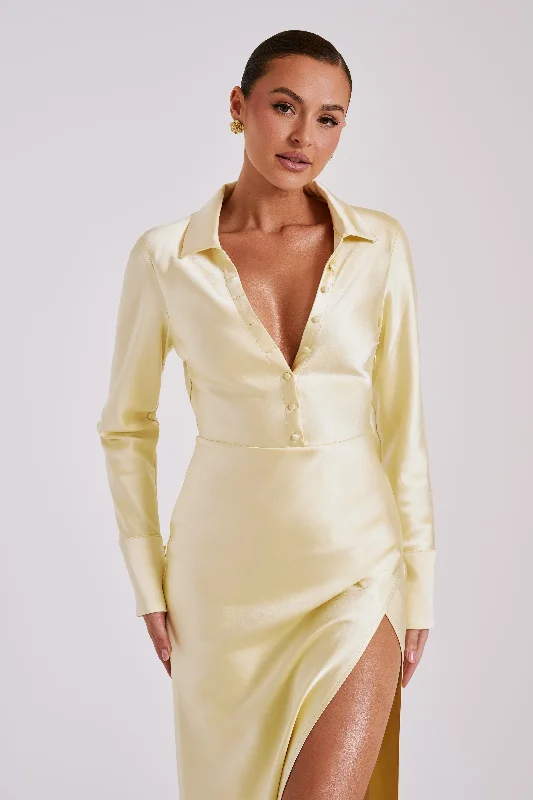 Whitley Satin Collared Maxi Dress - Butter