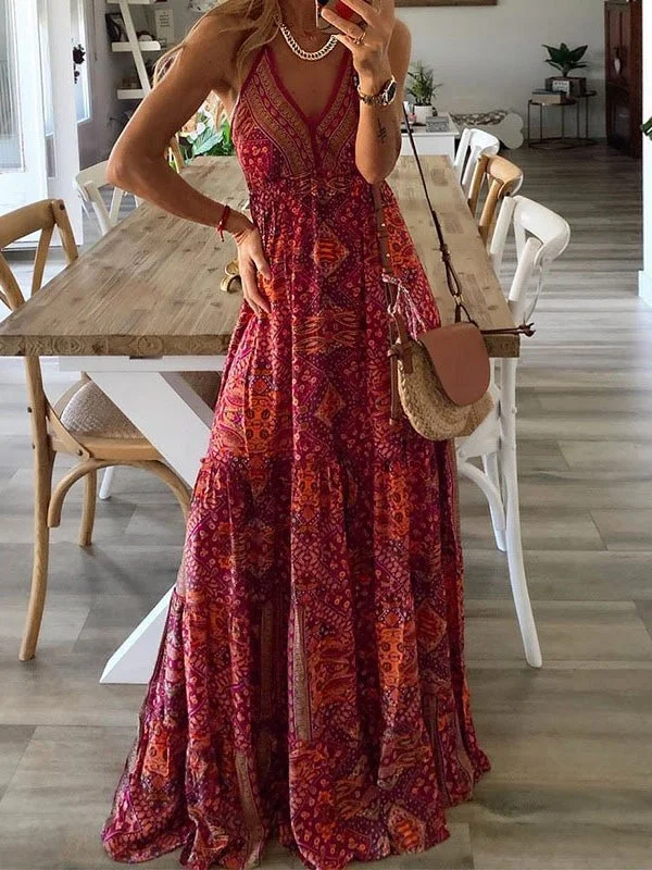 Bohemian Print Sling Sleeveless Dress