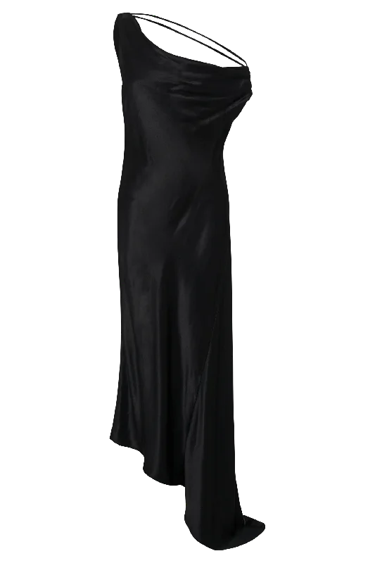 Yvette Slip Maxi Dress With Asymmetrical Hem - Black